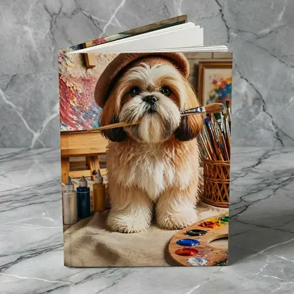 Shih Tzu Artist Dog Wearing Beret Studio
