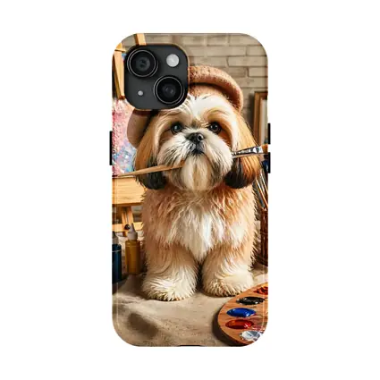 Shih Tzu Artist Dog Wearing Beret Studio