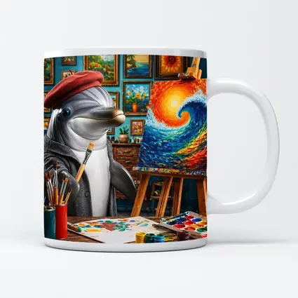 Dolphin Artist Painting Wave in Studio