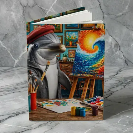 Dolphin Artist Painting Wave in Studio