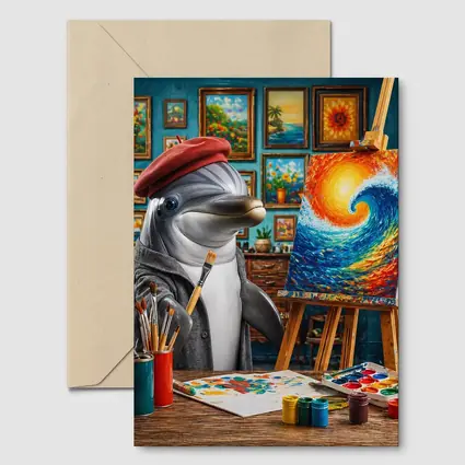 Dolphin Artist Painting Wave in Studio