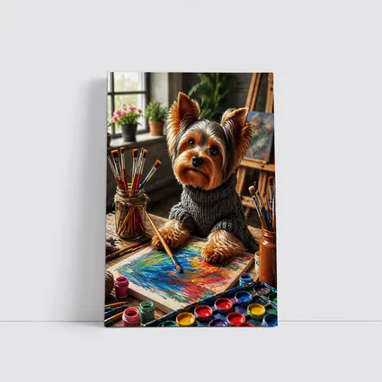 Yorkshire Terrier Artist Painting in Cozy Studio
