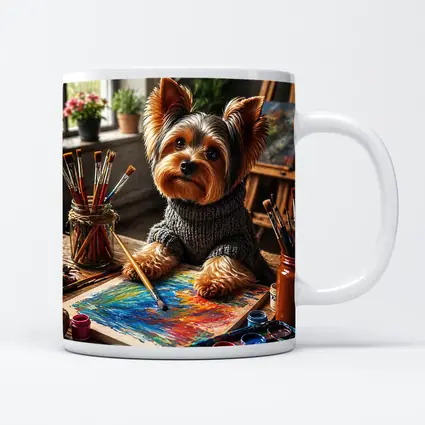 Yorkshire Terrier Artist Painting in Cozy Studio