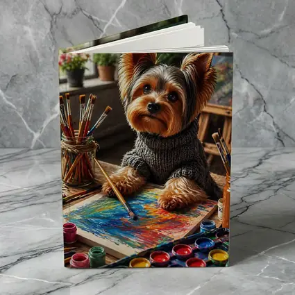 Yorkshire Terrier Artist Painting in Cozy Studio