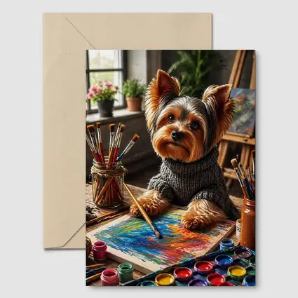 Yorkshire Terrier Artist Painting in Cozy Studio