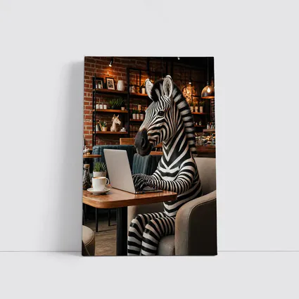 Zebra Working on Laptop in Cafe