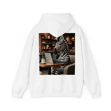 Zebra Working on Laptop in Cafe
