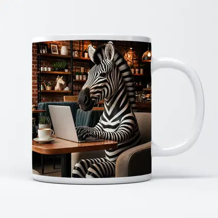 Zebra Working on Laptop in Cafe