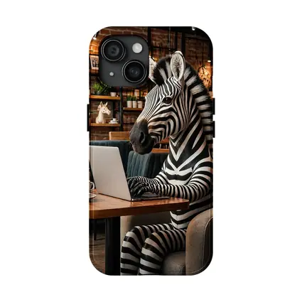 Zebra Working on Laptop in Cafe