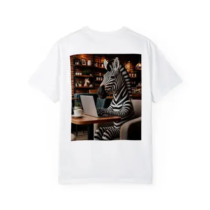 Zebra Working on Laptop in Cafe