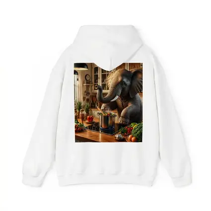 Elephant Cooking Vegetables in Cozy Kitchen