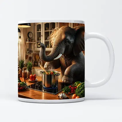 Elephant Cooking Vegetables in Cozy Kitchen