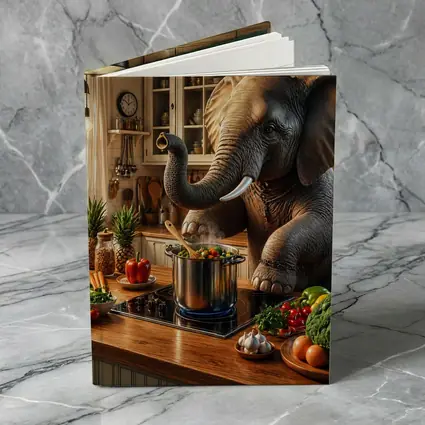 Elephant Cooking Vegetables in Cozy Kitchen