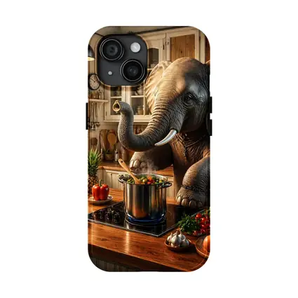 Elephant Cooking Vegetables in Cozy Kitchen