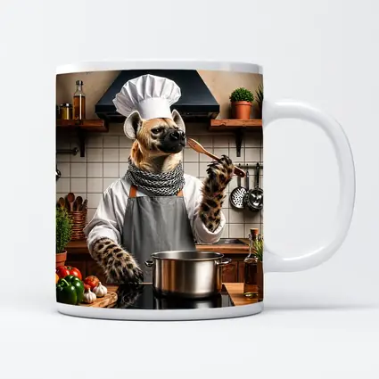 Hyena Chef Cooking in Rustic Kitchen
