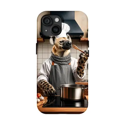 Hyena Chef Cooking in Rustic Kitchen