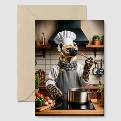 Hyena Chef Cooking in Rustic Kitchen