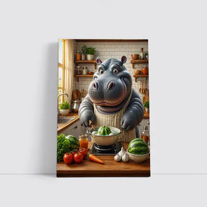 Hippo Chef Cooking in Cozy Kitchen