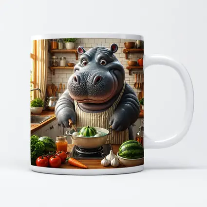 Hippo Chef Cooking in Cozy Kitchen