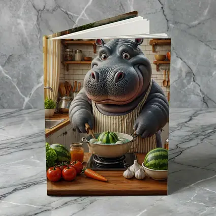 Hippo Chef Cooking in Cozy Kitchen
