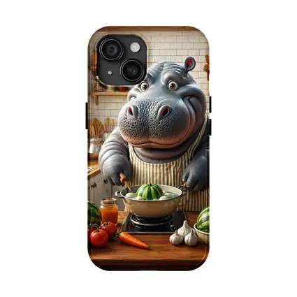 Hippo Chef Cooking in Cozy Kitchen