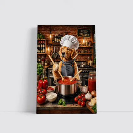 Golden Retriever Chef Cooking Italian Tomato Sauce