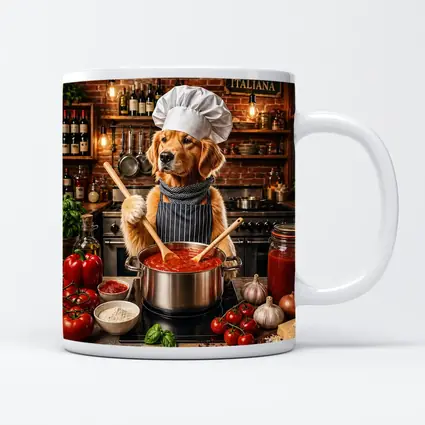 Golden Retriever Chef Cooking Italian Tomato Sauce