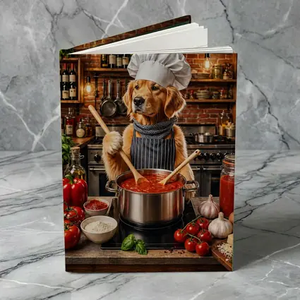 Golden Retriever Chef Cooking Italian Tomato Sauce