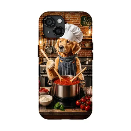 Golden Retriever Chef Cooking Italian Tomato Sauce
