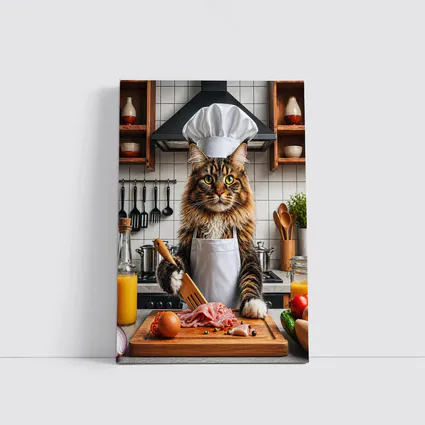 Maine Coon Chef Cat Kitchen Cooking Scene