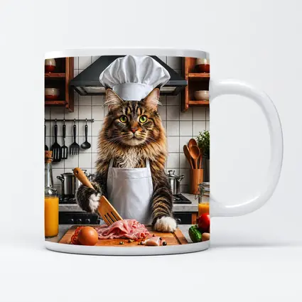 Maine Coon Chef Cat Kitchen Cooking Scene