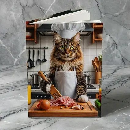 Maine Coon Chef Cat Kitchen Cooking Scene