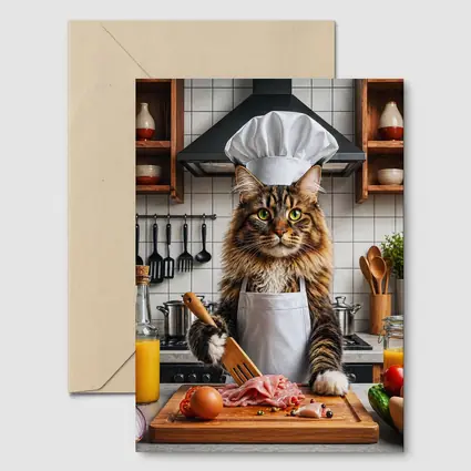 Maine Coon Chef Cat Kitchen Cooking Scene