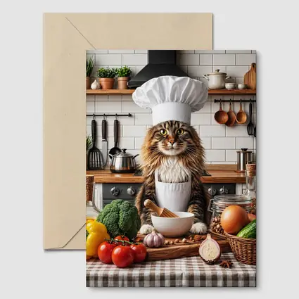 Maine Coon Cat Chef in Kitchen