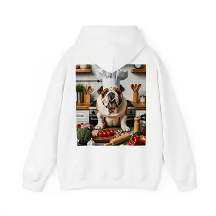 English Bulldog Chef Hat Kitchen Cooking Scene