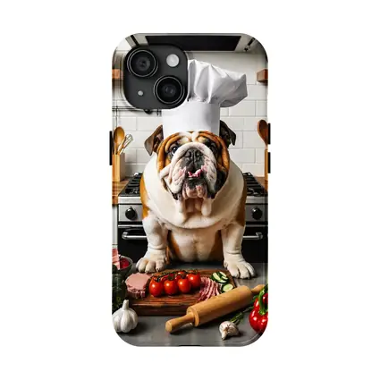 English Bulldog Chef Hat Kitchen Cooking Scene
