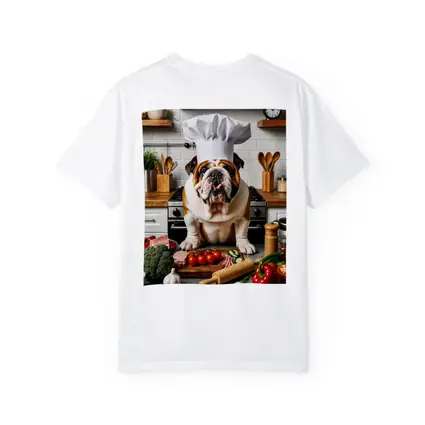 English Bulldog Chef Hat Kitchen Cooking Scene