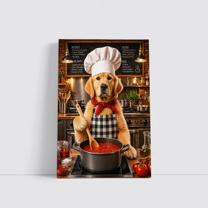 Golden Retriever Chef Cooking Italian Kitchen