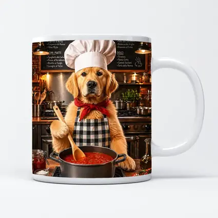 Golden Retriever Chef Cooking Italian Kitchen