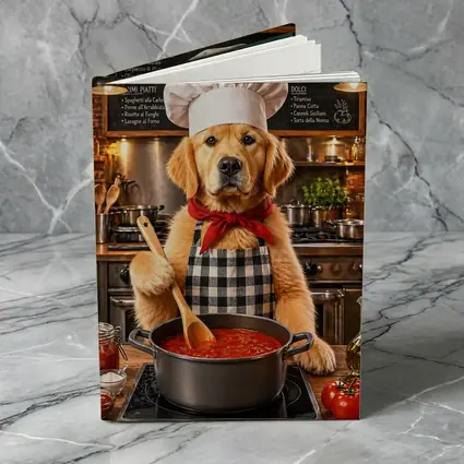 Golden Retriever Chef Cooking Italian Kitchen