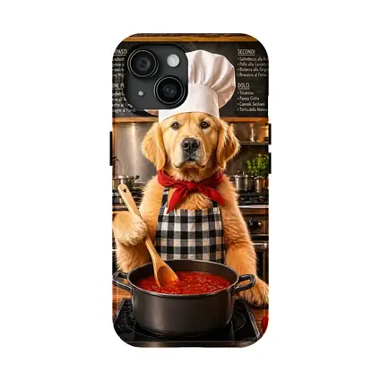 Golden Retriever Chef Cooking Italian Kitchen