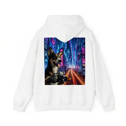 Corgi Photographer Neon Cyberpunk City Night