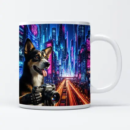 Corgi Photographer Neon Cyberpunk City Night