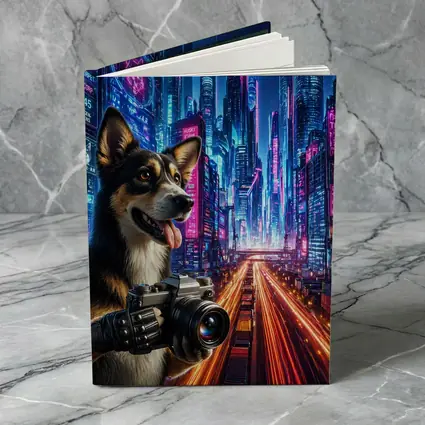 Corgi Photographer Neon Cyberpunk City Night