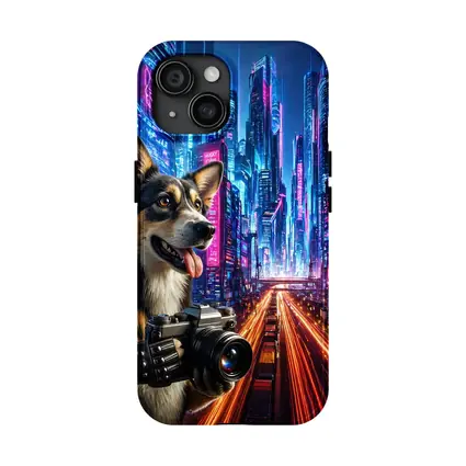 Corgi Photographer Neon Cyberpunk City Night