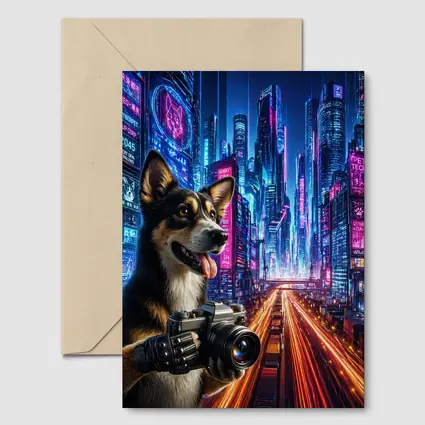 Corgi Photographer Neon Cyberpunk City Night