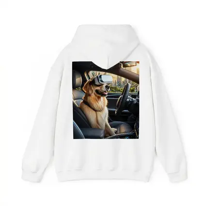 Golden Retriever Wearing VR Headset In Car