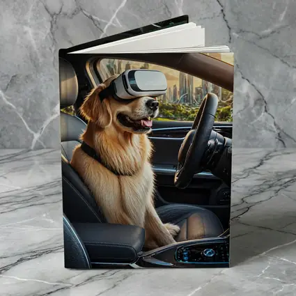 Golden Retriever Wearing VR Headset In Car
