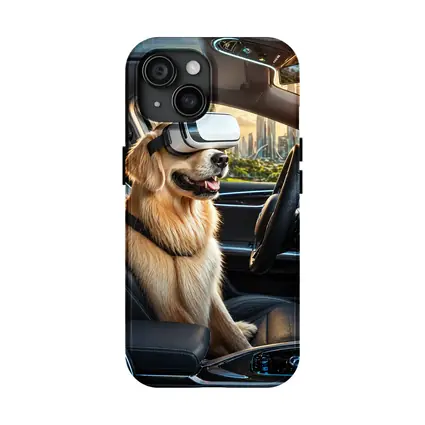 Golden Retriever Wearing VR Headset In Car