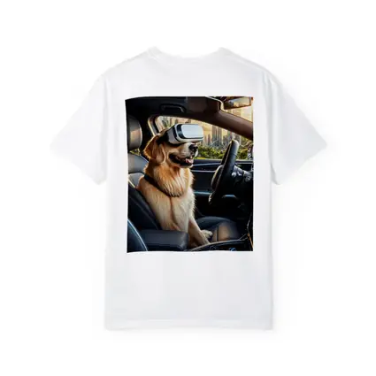 Golden Retriever Wearing VR Headset In Car
